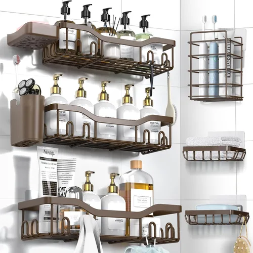 Miniatura 14 de NESOMI Organizador de Ducha Adhesivo Juego de 7 Piezas, Estantes de Baño de Acero Inoxidable a Prueba de Óxido, Accesorios de Almacenamiento sin