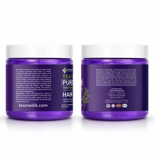 Miniatura 7 de KESMEDIK Máscara para el cabello morado de árbol de té, fórmula plateada pura para tonos amarillos cobrizos, acondicionador profundo con árbol de té