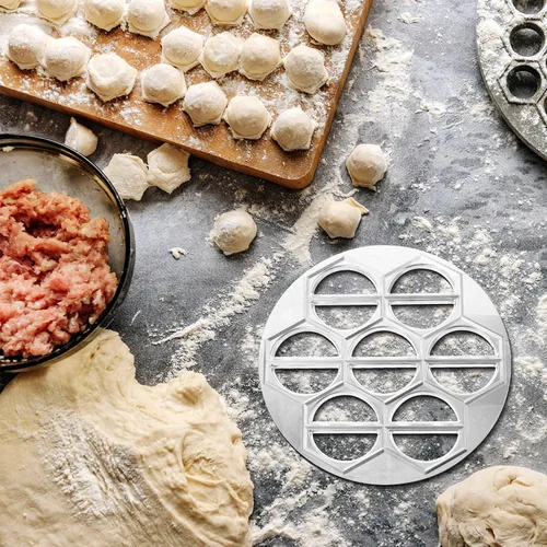 Miniatura 7 de Luxshiny Molde de bola de masa de aleación de aluminio de 14 agujeros, fabricante de pelmeni para albóndigas caseras, ravioles, ollas, herramienta