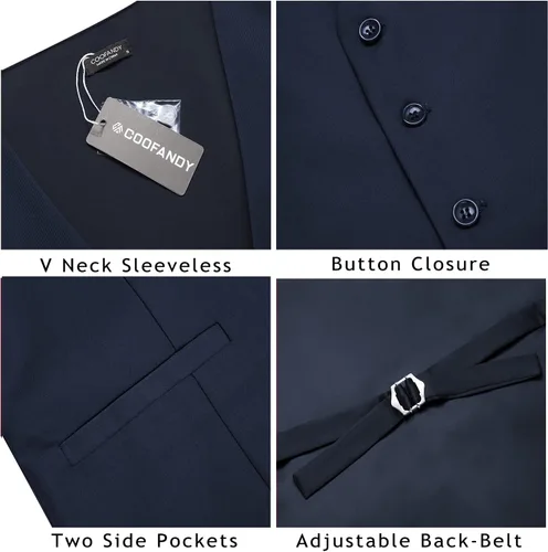 Miniatura 4 de COOFANDY Chaleco de traje de negocios para hombre, chaleco de vestir casual, chaleco formal ajustado