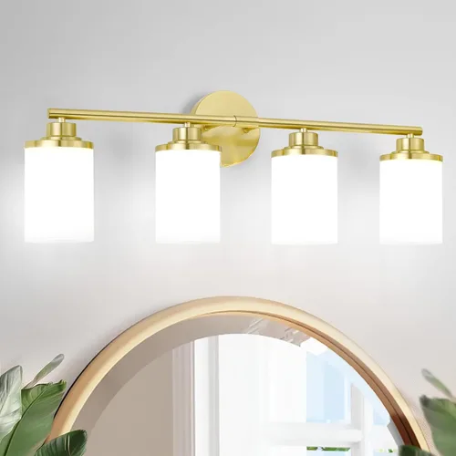 Miniatura 12 de Lámparas de baño, luces de baño negras mate, luz de tocador de 4 luces sobre espejo, moderna lámpara de tocador con vidrio esmerilado