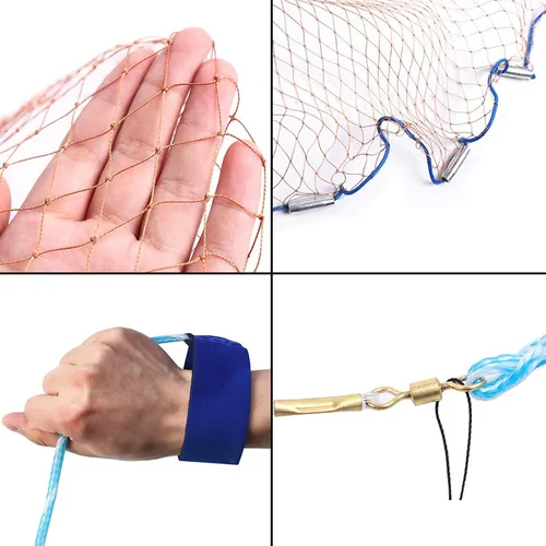 Miniatura 6 de Redes de pesca, líneas de neumáticos, hecha a mano, red de tiro para agua salada, ideal para pesca de 4 pies a 12 pies (radio), red de fundición