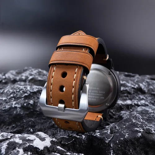 Miniatura 2 de Marrón 0.866 in Cuero Genuino Reloj Banda de reloj de la vendimia bronceado aceite Correa de reloj para los hombres con hebilla de acero inoxidable