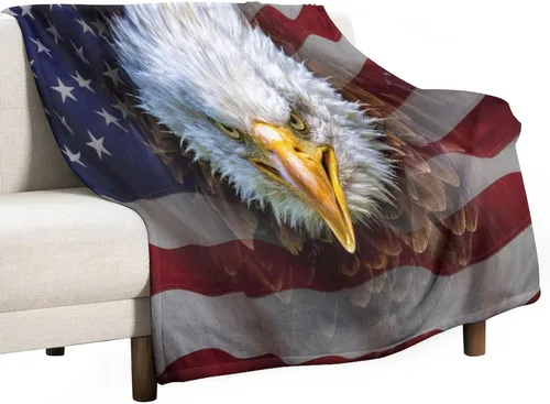Manta de bandera estadounidense con águila calva, decoración patriótica, forro polar esponjoso, grueso, tamaño grande, suave para sofá, silla, cama,