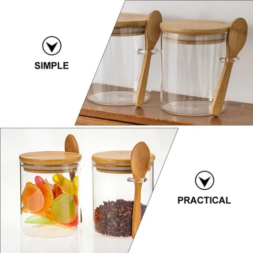 Miniatura 8 de Luxshiny 2 recipientes herméticos de vidrio con tapa y cuchara para almacenamiento de cocina, tarros de té de vidrio transparente para aperitivos