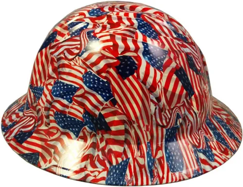 Miniatura 23 de Texas America Safety Company Casco de seguridad con visera completa, diseño patriótico hidroimpreso, con suspensión de 4 puntos y bolsa Primera