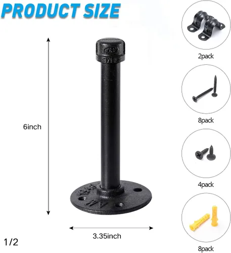 Miniatura 2 de Soportes industriales de tubo de hierro negro de 1/2 pulgada, soporte rústico para colgar en la pared, soportes de tubo personalizados para estantes