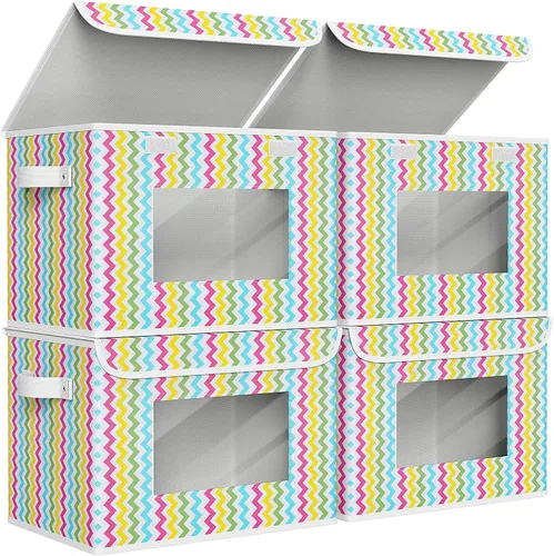 Miniatura 16 de Univivi Cajas de almacenamiento plegables de tela con tapas para ropa, [paquete de 3] cajas organizadoras de armario con asas para el hogar, Beige
