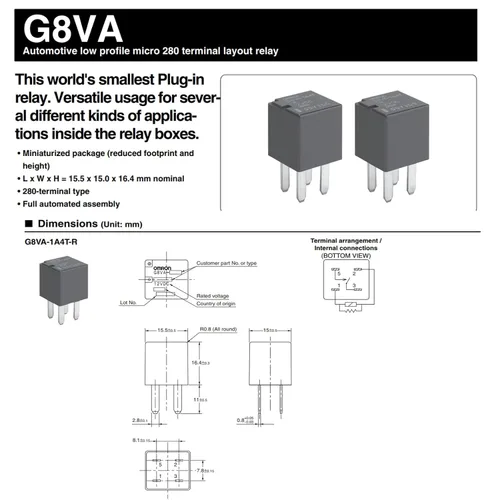 Miniatura 7 de 2 piezas G8VA-1A4T-R01 20A 12VDC 4Pins Relé automotriz (SPST)