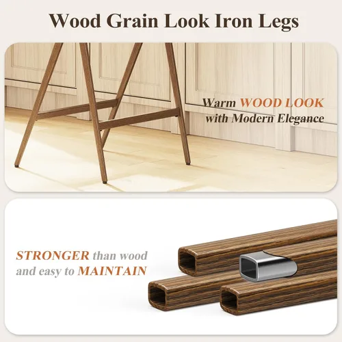 Miniatura 7 de COLAMY Juego de 2 taburetes de bar de 26 pulgadas de altura de mostrador con respaldo, sillas de bar tapizadas modernas con patas de metal para Beige