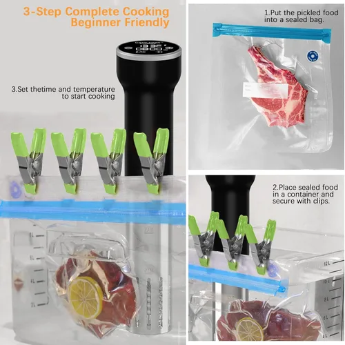 Miniatura 8 de CATTLEMAN Máquina Sous Vide Wi-Fi, 1000 W, IPX7 impermeable, cocina Sous Vide, circulador de inmersión, kit de cocina Suvee con 30 bolsas de vacío