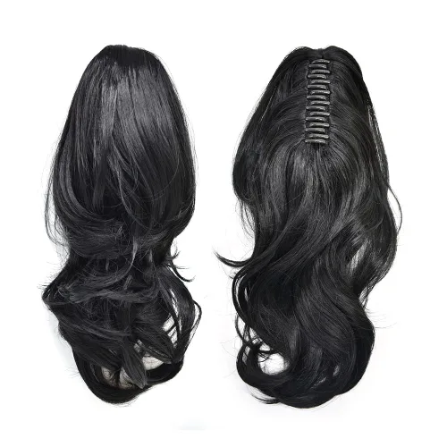 Miniatura 3 de Natural Mujeres Onduladas Chic Garra Pinza Pinza Cola de Caballo Coqueto Capa Extensión de Pelo 14" Rizado Fibra de Alta Temperatura Extensión de 1#