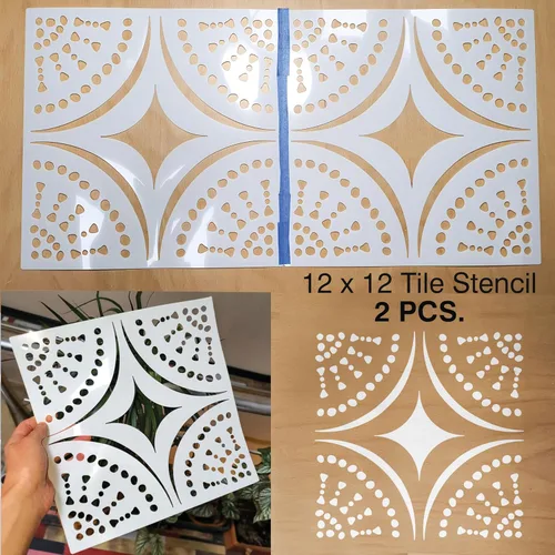 Miniatura 2 de 2 piezas plantillas de pintura para azulejos de 12" x 12" para paredes y pisos - Reutilizables - Plantillas para pintura - Plantilla para decoración
