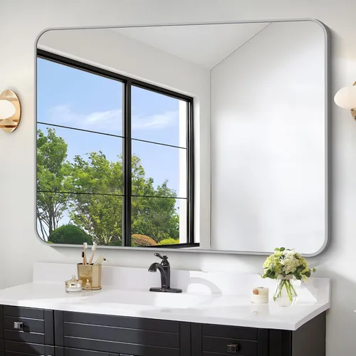 Miniatura 34 de FORBATH - Espejo de baño negro para sobre lavabo, espejo de pared de 16x24 pulgadas con marco de metal, esquinas redondeadas para baño, dormitorio