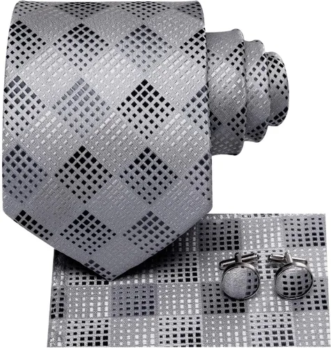 Miniatura 91 de Hi-Tie Corbatas de seda para hombre, diseño de cachemira a rayas, con bolsillo, gemelos cuadrados, conjunto formal de negocios