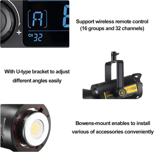 Miniatura 7 de Godox FV150 - Luz LED flash de 150 W 2.4G, sincronización de alta velocidad 1/8000s, CRI96+, TCLI 96+, 12000LUX, 5600 K ± 200 K, 8 modos de efectos