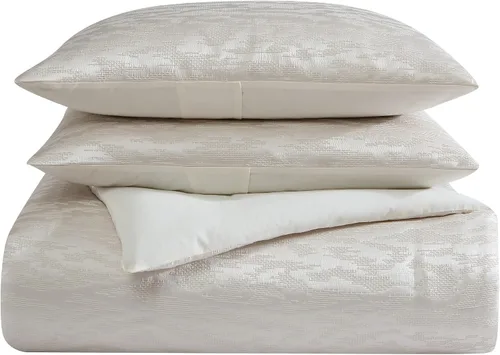 Miniatura 5 de Vera Wang - Juego de funda de edredón tamaño Queen, ropa de cama de algodón suave con sensación de tejido texturizado, cierre de botón y lazos