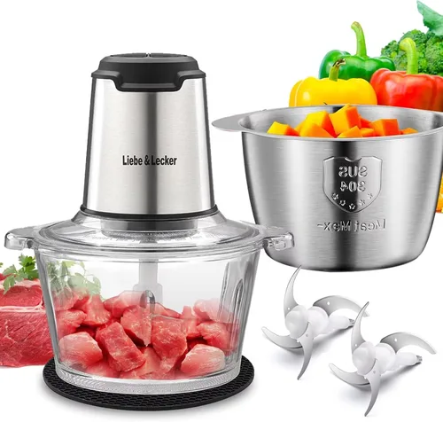 Miniatura 8 de Liebe&Lecker Procesador de alimentos, picadora de carne con 1 tazón de 8 tazas, picadora eléctrica de alimentos con 4 cuchillas afiladas grandes