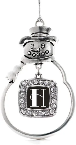 Miniatura 123 de Inspired Silver - Adorno de rodillo de reina - Adorno cuadrado de plata con muñeco de nieve con joyas de circonita cúbica