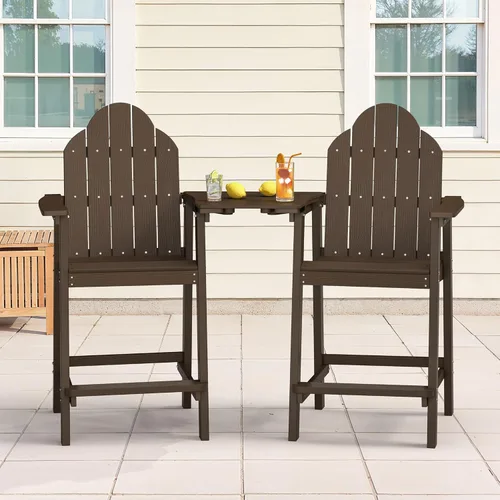 Miniatura 8 de LUE BONA Juego de 2 sillas altas Adirondack HDPS para todo tipo de clima, sillas de altura de barra con patas de aluminio, mesa desmontable