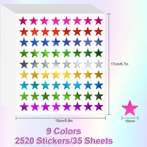 Miniatura 2 de Calcomanías metálicas de estrellas, 2520 piezas, estrellas de papel metálico de 0.6 pulgadas para recompensas de niños y tabla de comportamiento