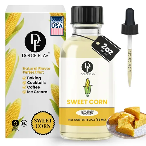 Extracto Natural de Maíz Dulce Dolce Flav – 2 onzas Soluble en Agua, Kosher, Sin Azúcar, Sabor Concentrado de Maíz Dulce y Sabroso para Hornear, Pan