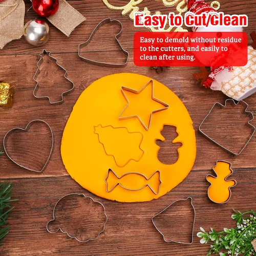 Miniatura 5 de MAPVOLUT Juego de 14 cortadores de galletas de Navidad, patrones clásicos de Navidad, acero inoxidable de grado alimenticio, fácil de desmoldear