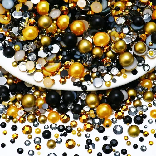 Miniatura 18 de 60g de perlas planas mixtas y diamantes de imitación para manualidades, vasos, zapatos, arte de uñas facial, perlas medias de 2mm-10mm y piedras