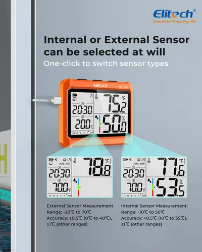 Miniatura 2 de Elitech Termómetro higrómetro digital Bluetooth, termómetro para refrigerador con aplicación gratuita, monitor de humedad de temperatura en tiempo