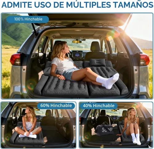 Miniatura 2 de Colchón de aire del coche del asiento trasero: cama inflable de camping de coche SUV para camión furgoneta, almohadilla de dormir gruesa de doble