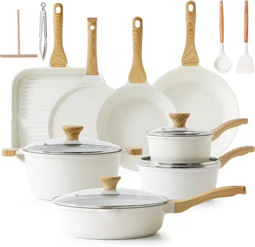 SENSARTE Juego de utensilios de cocina de cerámica antiadherente de 23 piezas, juego de ollas y sartenes saludables, juego de cocina no tóxico con