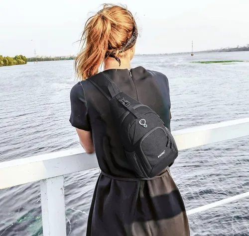 Miniatura 7 de G4Free Bolso bandolera RFID, mochila cruzada para el pecho, bolso de hombro para senderismo al aire libre Gris oscuro