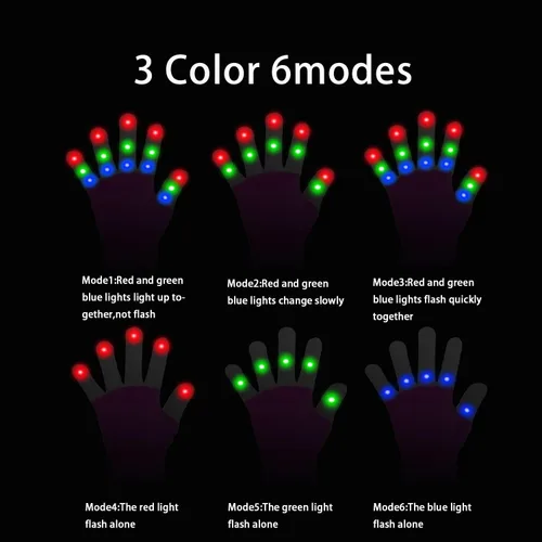 Miniatura 3 de WEICHUANGXIN LED Gloves, Light Up Gloves Finger Lights 3 Colors 6 Modes Flashing LED Gloves Colorful Flashing Gloves Kids Toys for Christmas