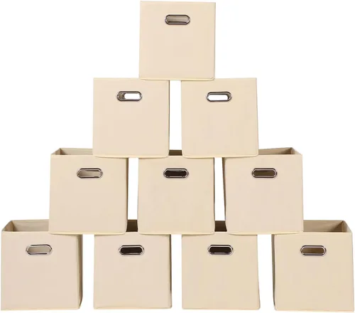 Miniatura 52 de Contenedores de almacenamiento de tela, organizadores de tela con asa, cubos plegables para almacenamiento de tela o accesorios, 11 x 11 x 11 Naranja