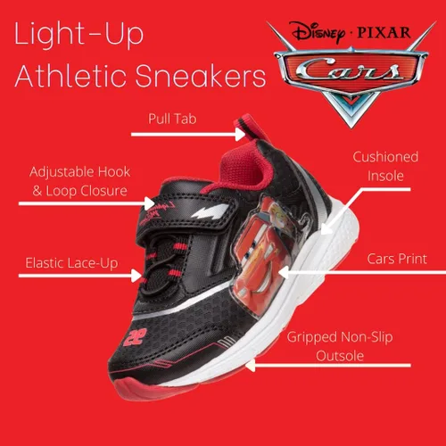 Miniatura 2 de Disney Pixar Cars - Tenis con luz negra y roja para niños pequeños