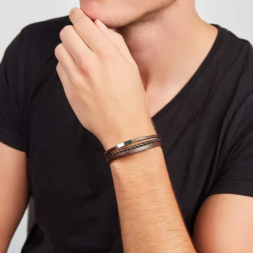 Miniatura 3 de Fossil Men's Leather Bracelet, Color Brown (Model JF03323040)