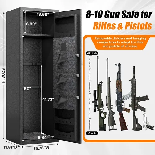 Miniatura 3 de [No requiere montaje] Caja fuerte para armas 8-12 para rifles y pistolas, bloqueo biométrico de huellas dactilares y teclado, caja fuerte