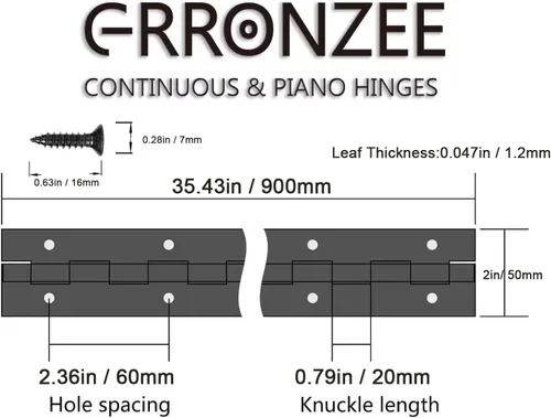 Miniatura 3 de Bisagra de piano negro de 36 x 2 pulgadas de ancho abierto, bisagra de piano de acero inoxidable resistente, bisagra continua para gabinete, puerta