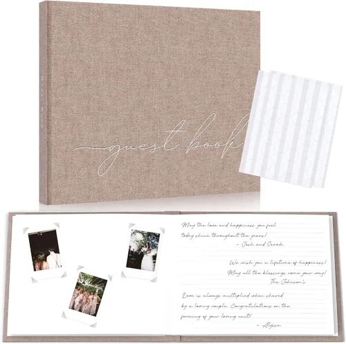Miniatura 14 de Libro de invitados de boda personalizado 2026 año – Libro de visitas de fotos de lino para firmar en la recepción – Incluye esquinas de fotos