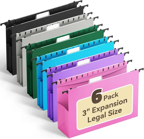 Miniatura 8 de Ansook Carpetas colgantes de tamaño legal, carpeta de archivos de expansión de 3 pulgadas para colgar con pestañas de 1/5, paquete de 6 carpetas