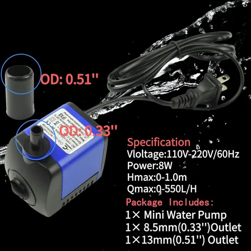 Miniatura 3 de Conquerall CHA-450 140GPH 550L/H AC 110V Bomba sumergible 8W para peceras, características de agua, estanques, acuarios, fuentes, estatuas, fuentes