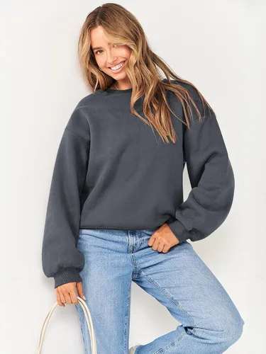 Miniatura 7 de ANRABESS Sudadera de manga larga para mujer, casual, cuello redondo, ajuste holgado, sudadera con capucha de forro polar para otoño