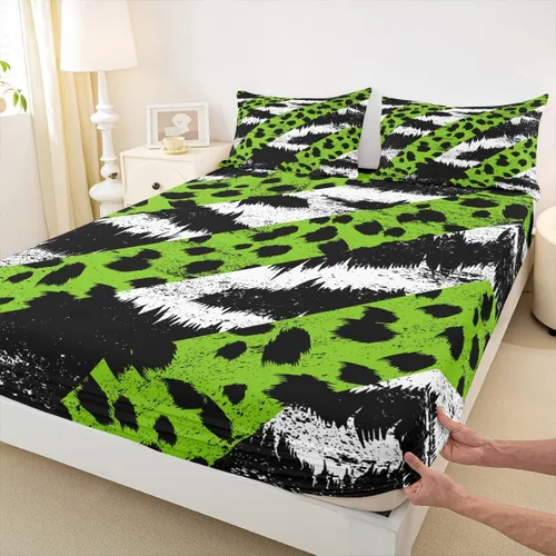 Miniatura 8 de Juego de sábanas con estampado de manchas de piel de cheetah abstracto, sábana bajera tamaño individual para niños, niñas y mujeres, decoración