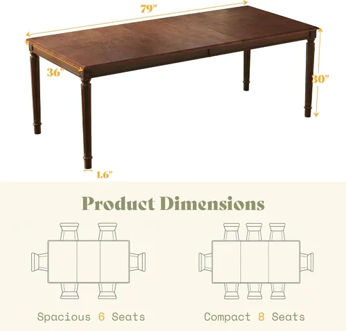 Miniatura 2 de AMERLIFE 79" Farmhouse Dining Table, Rectangular Wood Kitchen & Dining Room Table with Roman Conical Legs, Wood Grain Tabletop, for Kitchen and