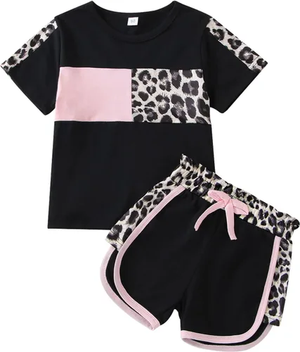 Ropa de verano para niña, camiseta de manga corta para bebé, pantalones cortos, estampado de leopardo, camuflaje, de 18 meses a 6 años