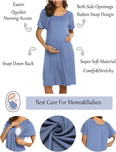 Miniatura 2 de Ekouaer - Camisón con botones y manga corta para mujer, vestido para lactancia, parto, hospital y maternidad, tallas S-XXL