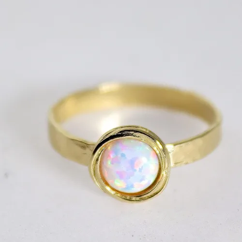 Miniatura 64 de Anillo de oro de piedras preciosas, anillo de piedra chapada en oro de 14 quilates, anillo de piedra apilable, anillo de oro de piedra pequeña