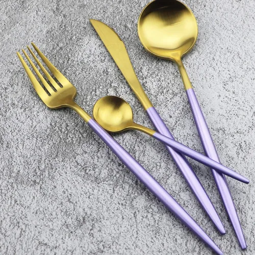 Miniatura 17 de Juego de cubiertos de oro mate, 5 piezas de acero inoxidable 18/10 con acabado satinado, servicio para 1, cuchara tenedor de cuchillo con pajitas