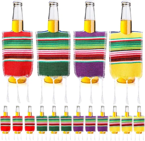 Coume 16 piezas de decoraciones de fiesta mexicana, mini poncho de cerveza mexicana a granel para botellas, decoraciones de fiesta de lotería,