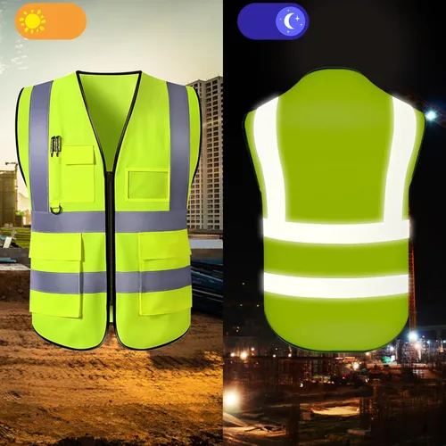Miniatura 5 de Chaleco de seguridad personalizado de alta visibilidad, reflectante, con logotipo, bolsillo para fotos, cremallera, personalizable, clase 2